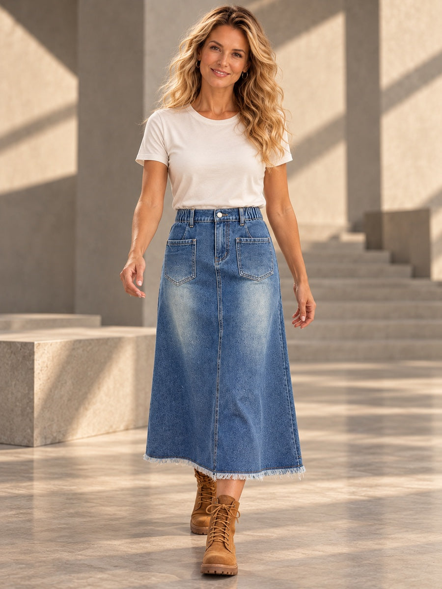 A-Line Loose Buttoned Elasticity Fringed Pockets Split-Joint Skirts Bottoms - 160961_CF_F1_v20261008
