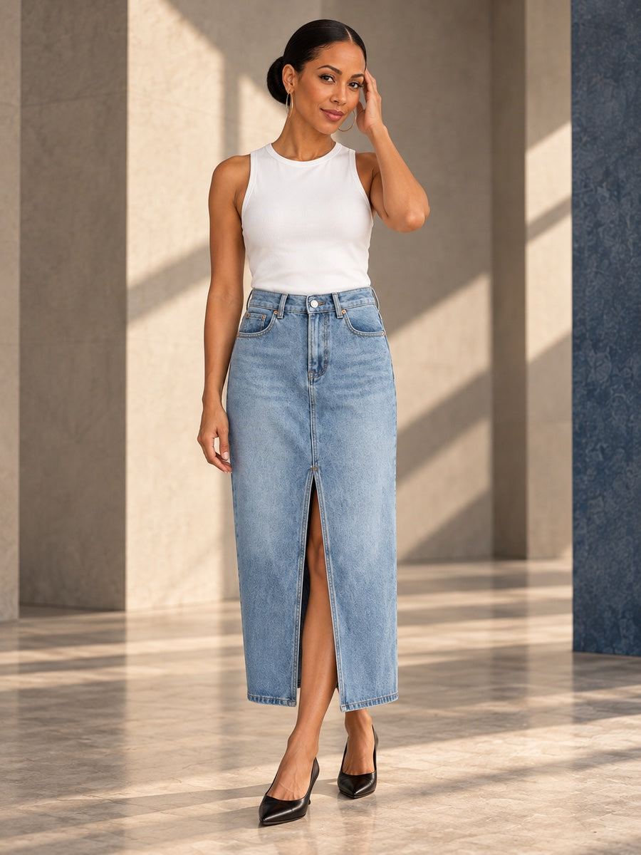 High Waisted Skinny Split-Front Skirts Bottoms - 131080_CF_F2_v20261008