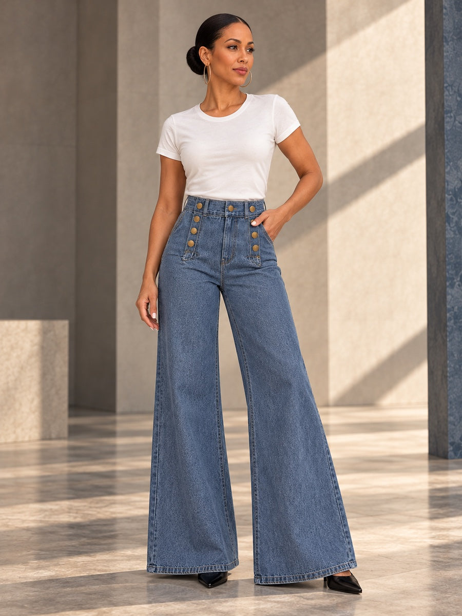 High Waisted Loose Buttoned Split-Joint Jean Pants Bottoms - 181060_OL_F3_v20261008