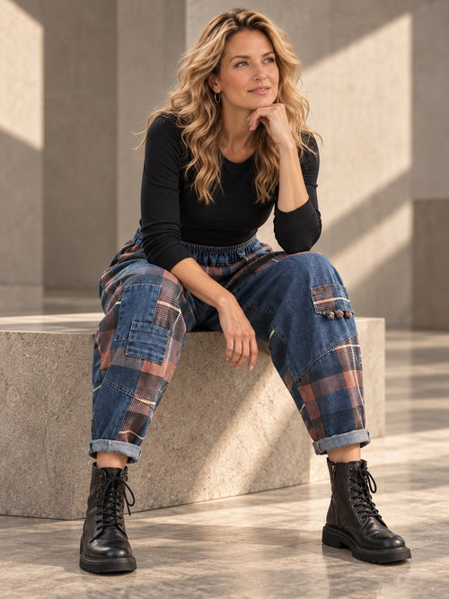 Harem Pants Loose Elasticity Plaid Jean Pants Bottoms - 100079_OL_F2_v20261008