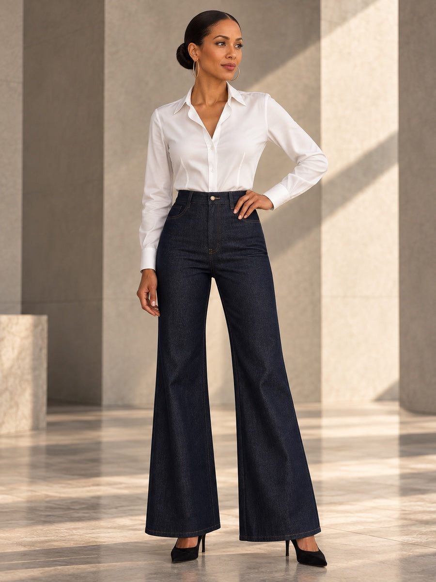High Waisted Wide Leg Pockets Solid Color Jean Pants Bottoms - 187633_OL_F1_v20261008