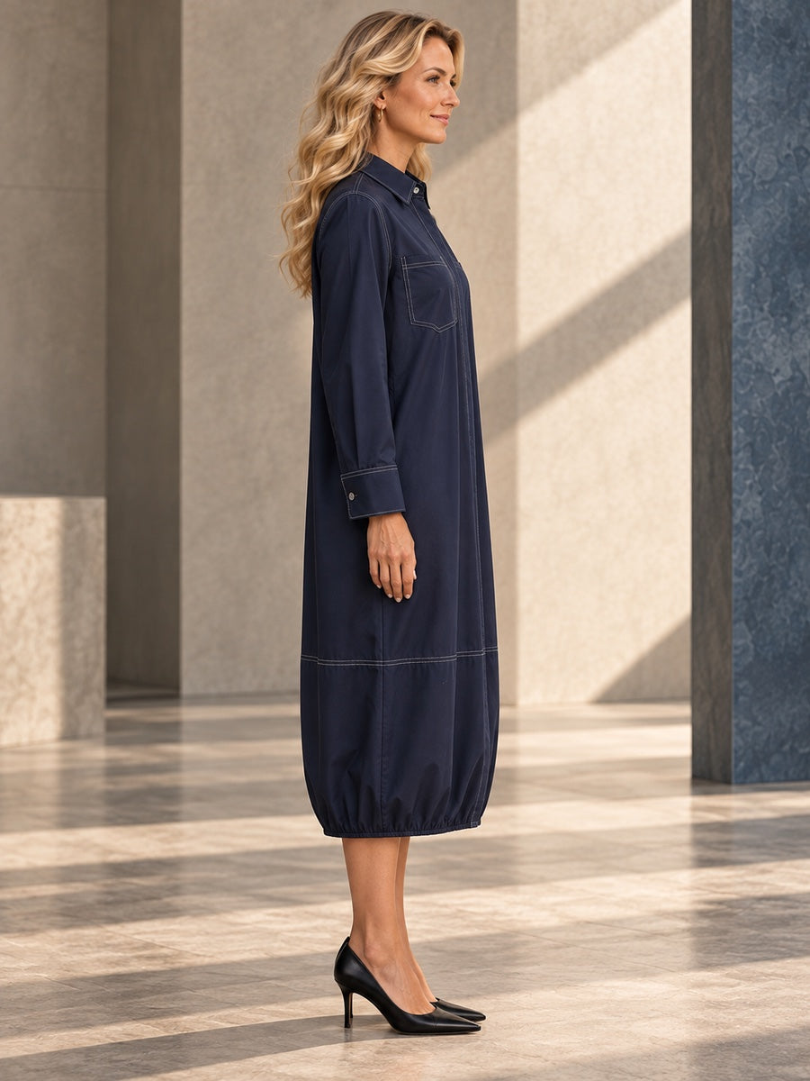 Long Sleeves Loose Buttoned Pockets Solid Color Lapel Midi Dresses - 184862_S1_v20261008