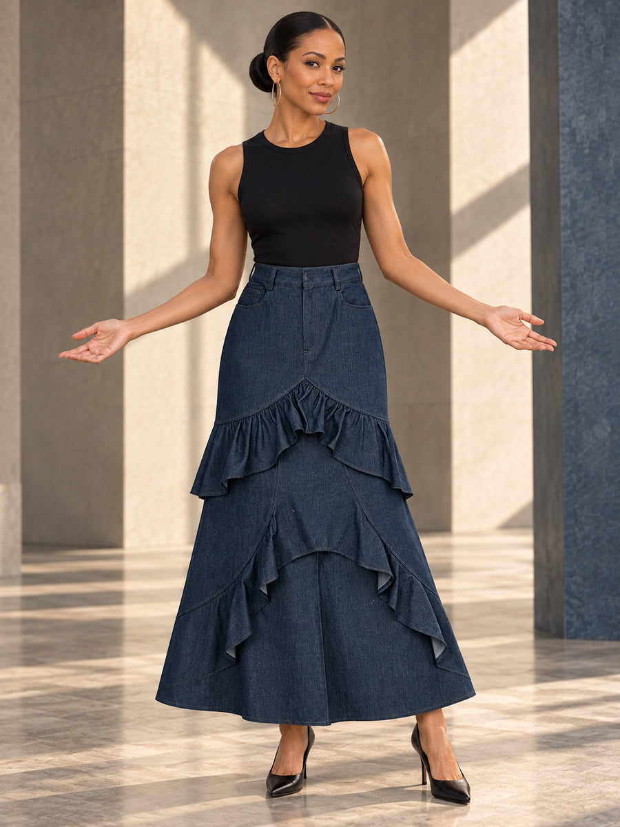 Bodycon High Waisted Ruffled Solid Color Split-Joint Skirts Bottoms - 194357_CF_F3_v20261008