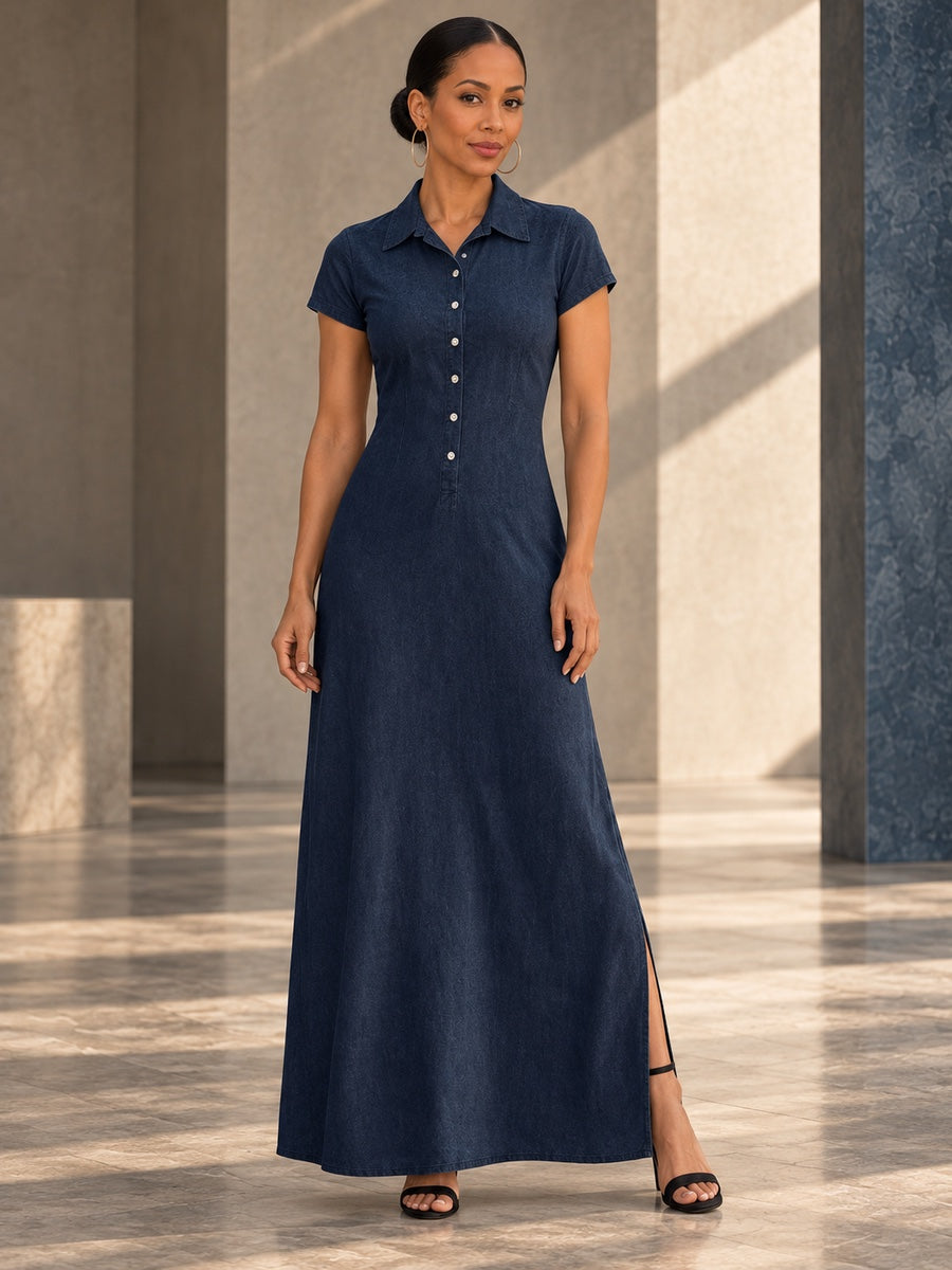 High Waisted Plus Size Buttoned Pockets Split-Side Lapel Maxi Dresses - 125517_OL_F1_v20261008