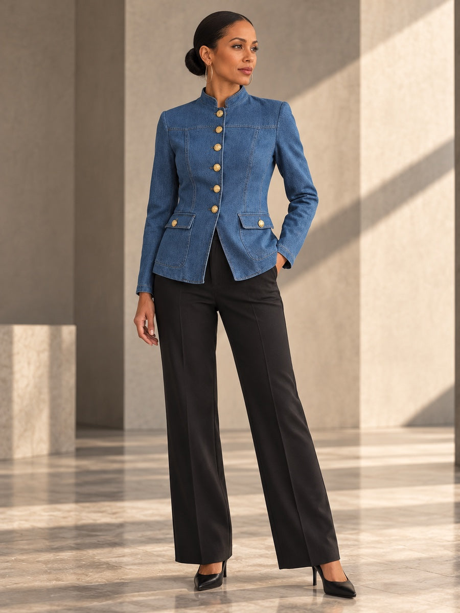 Long Sleeves Buttoned Pockets Solid Color Stand Collar Outerwear - 194229_OL_F3_v20261008