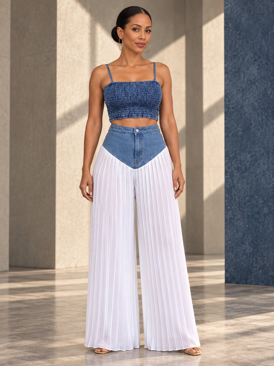 Cropped Skinny Zipper Backless Spaghetti‑Neck Camis Tops + Buttoned Zipper Pleated See‑Through Split‑Joint Trousers Bottoms Two Pieces Set - 209725_OL_F1_v01