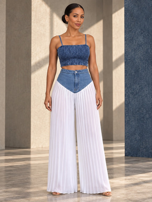 Cropped Skinny Zipper Backless Spaghetti‑Neck Camis Tops + Buttoned Zipper Pleated See‑Through Split‑Joint Trousers Bottoms Two Pieces Set - 209725_OL_F1_v01