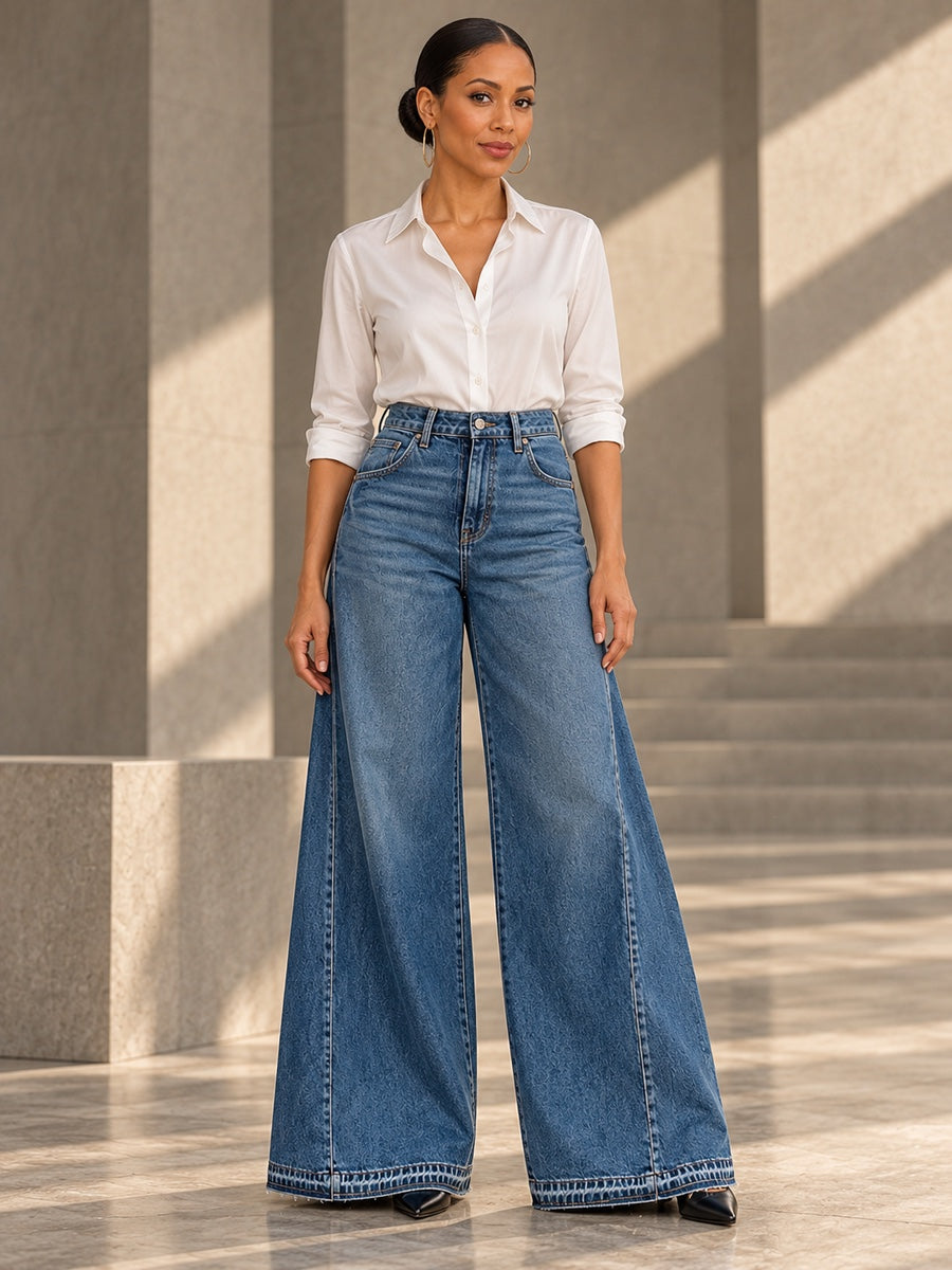 High Waisted Wide Leg Buttoned Pockets Jean Pants Bottoms - 201871_OL_F1_v20261008