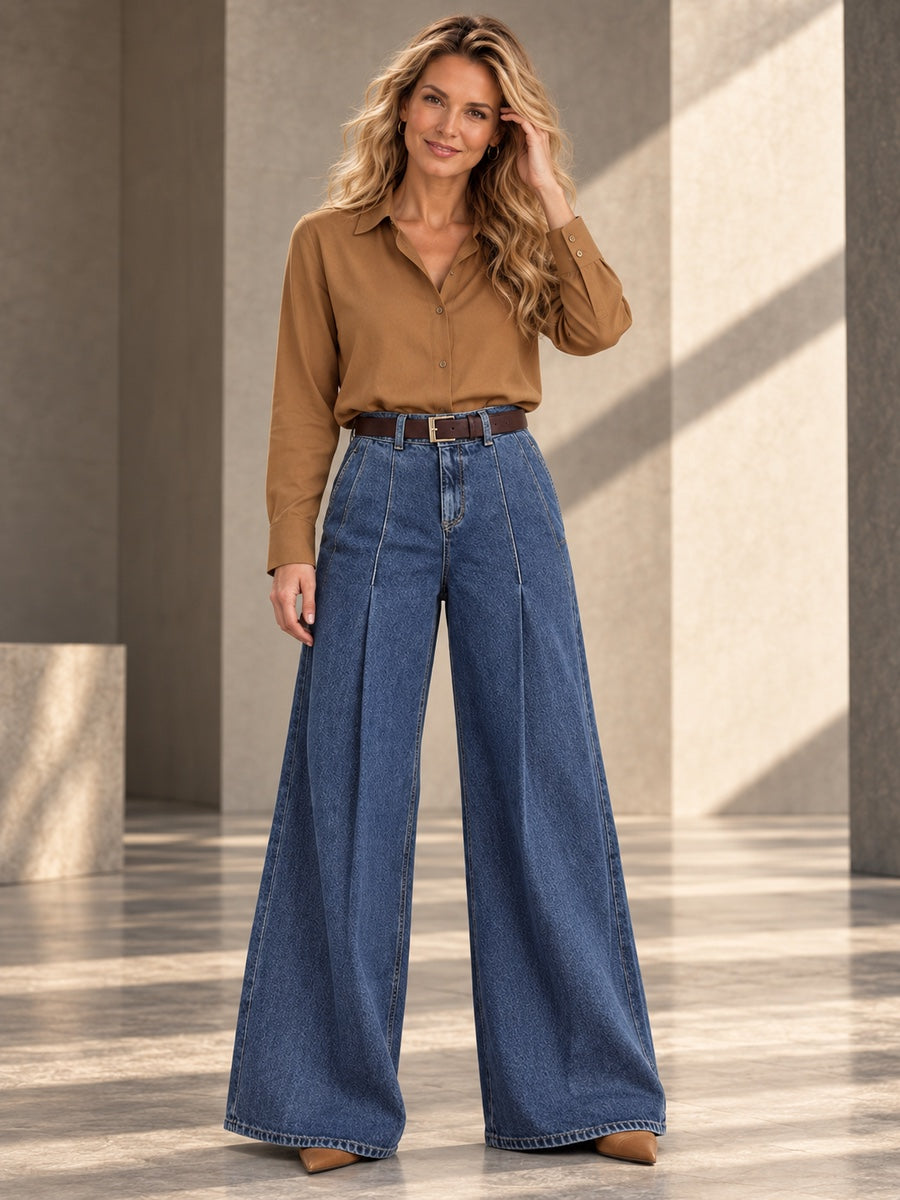 Elasticated Waist High Waisted Belted Pleated Pockets Solid Color Split-Joint Pants - 199013_CF_F2_v20261008