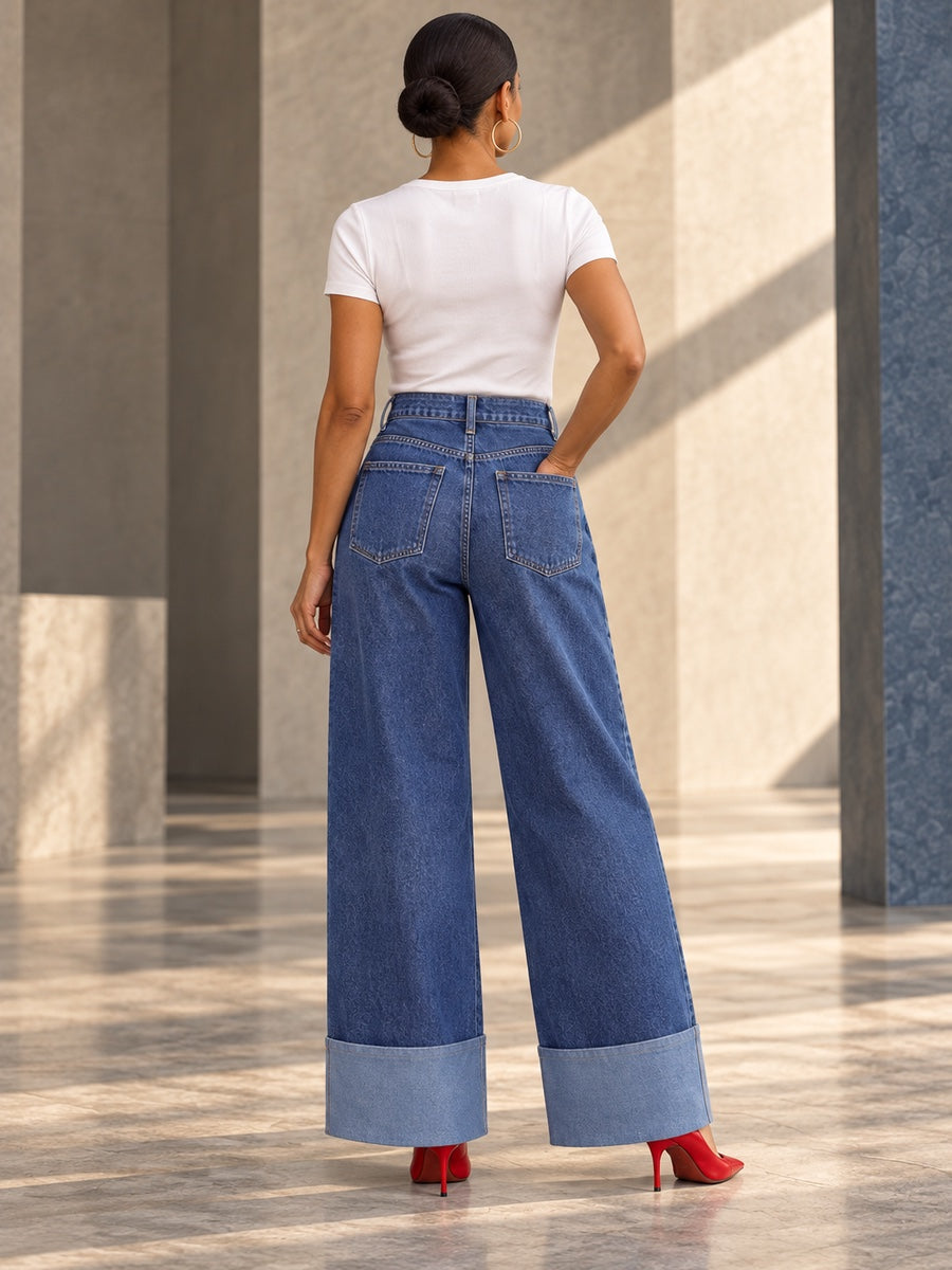 Column Loose Buttoned Solid Color Zipper Jean Pants Bottoms Trousers - 182712_B1_v20261008