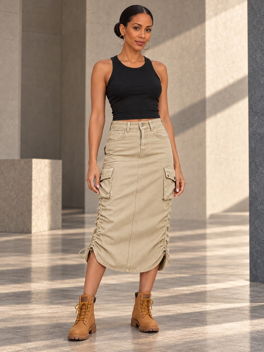 A-Line Buttoned Drawstring Pockets Solid Color Split-Side Skirts Bottoms - 123866_OL_F1_v20261008