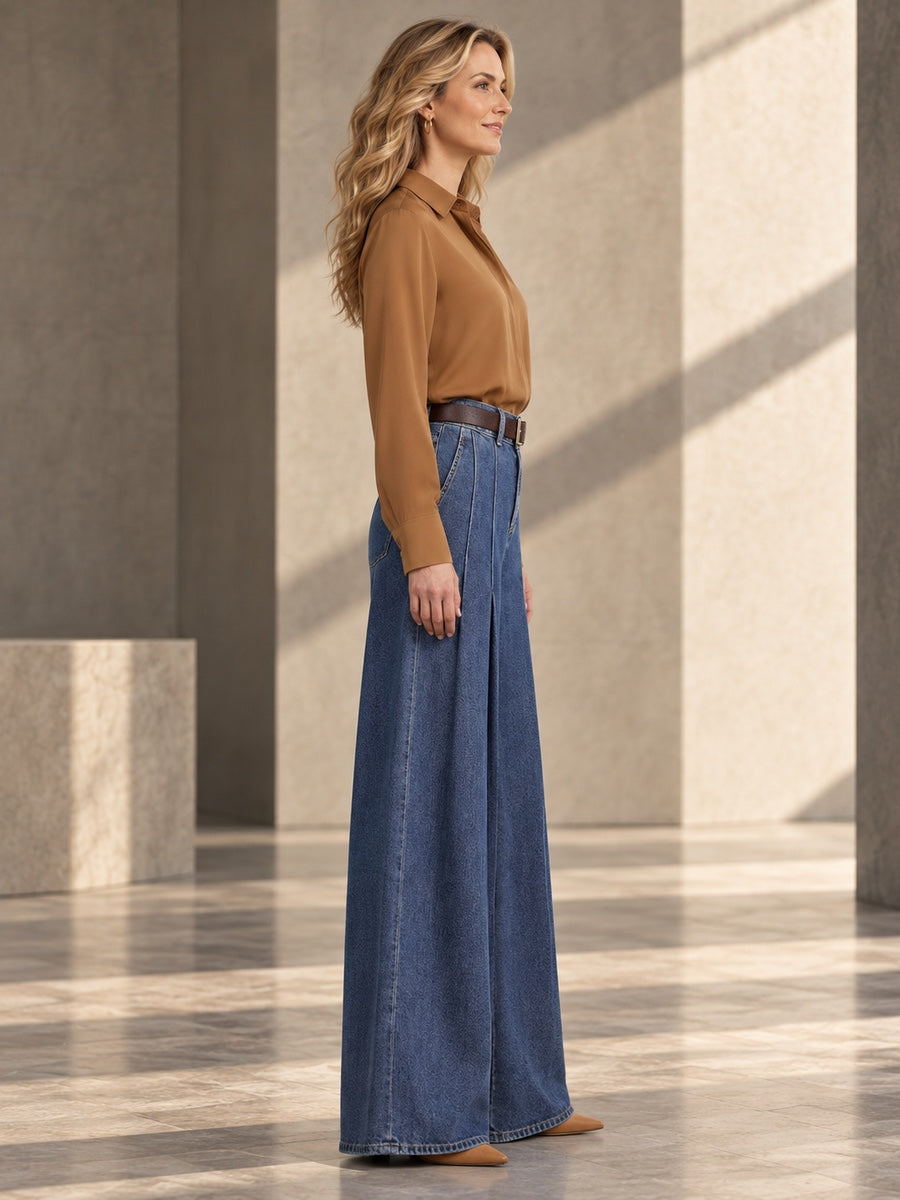 Elasticated Waist High Waisted Belted Pleated Pockets Solid Color Split-Joint Pants - 199013_S1_v20261008