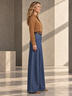Elasticated Waist High Waisted Belted Pleated Pockets Solid Color Split-Joint Pants - 199013_S1_v20261008