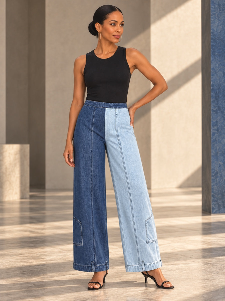 Loose Wide Leg Contrast Color Pockets Jean Pants Bottoms - 204819_OL_F3_v20261008