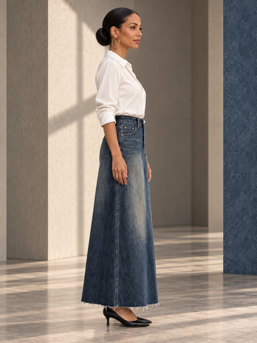 A-line High Waisted Fringed Gradient Split-Joint Long Skirts Skirts - 131781_S1_v20261008