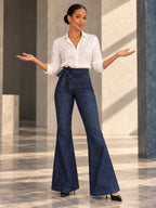 Flared Pants High Waisted Solid Color Tied Waist Jean Pants Bottoms - 154536_CF_F3_v20261008