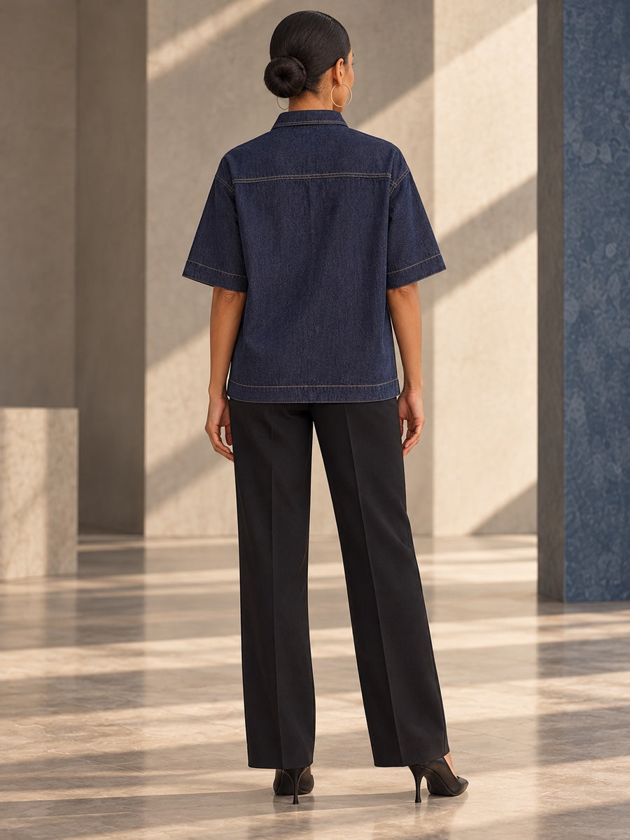 Half Sleeves Loose Buttoned Lapel Blouses&Shirts Tops - 181612_B1_v20261008