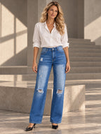 High Waisted Wide Leg Buttoned Hollow Pockets Split-Joint Jean Pants Bottoms - 207499_OL_F1_v20261008