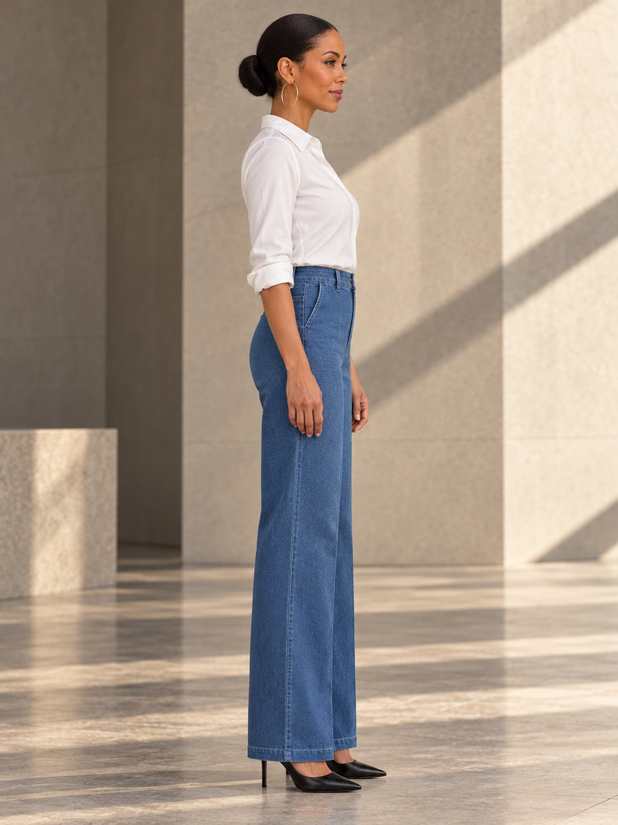 High Waisted Pockets Solid Color Jean Pants Bottoms - 194228_S1_v20261008