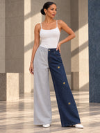 High Waisted Wide Leg Buttoned Contrast Color Elasticity Pockets Split-Joint Zipper Pants Trousers - 211497_OL_F3_v20261008