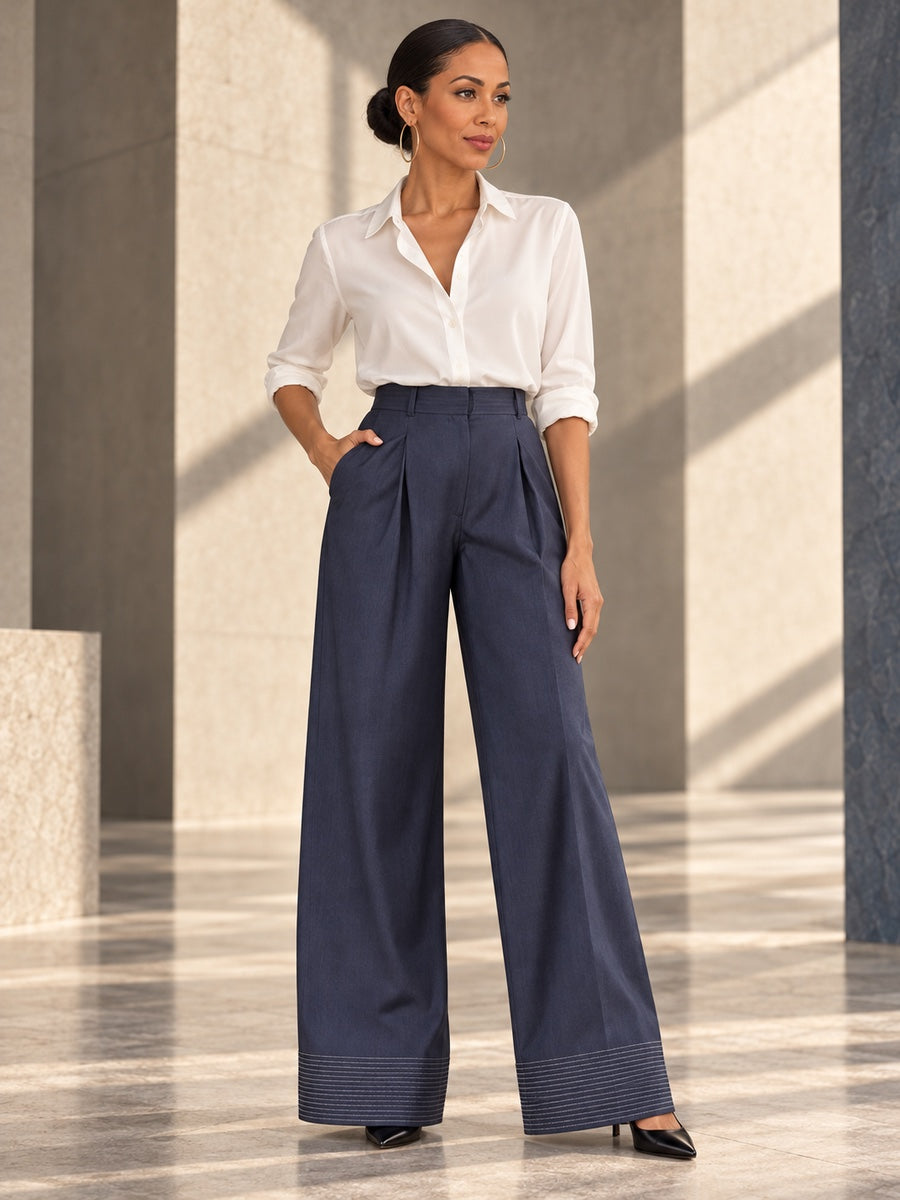 High Waisted Loose Pleated Split-Joint Jean Pants Bottoms - 183872_OL_F1_v20261008
