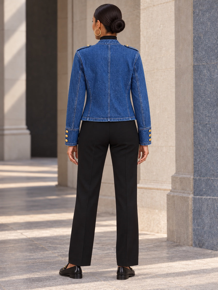 Long Sleeves Loose Buttoned Solid Color Split-Joint Mock Neck Outerwear - 211005_B1_v01