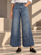 Loose Wide Leg Buttoned Fringed Pockets Jean Pants Bottoms - 159527_LOWER_v20261008