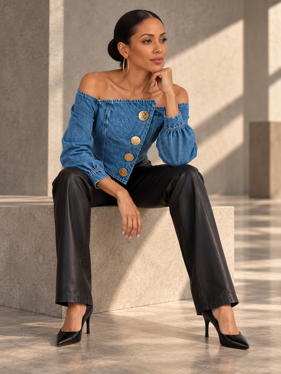 Irregularity Long Sleeves Buttoned Pleated Solid Color Split-Joint Off-The-Shoulder Blouses&Shirts Tops - 202153_OL_F2_v20261008