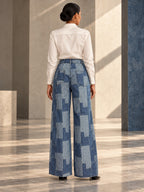 Loose Wide Leg Buttoned Plaid Pockets Split-Joint Jean Pants Bottoms - 170568_B1_v20261008