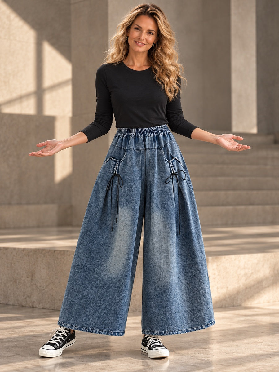 High Waisted Loose Elasticity Pleated Pockets Jean Pants Bottoms - 174442_CF_F3_v20261008