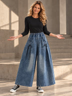 High Waisted Loose Elasticity Pleated Pockets Jean Pants Bottoms - 174442_CF_F3_v20261008
