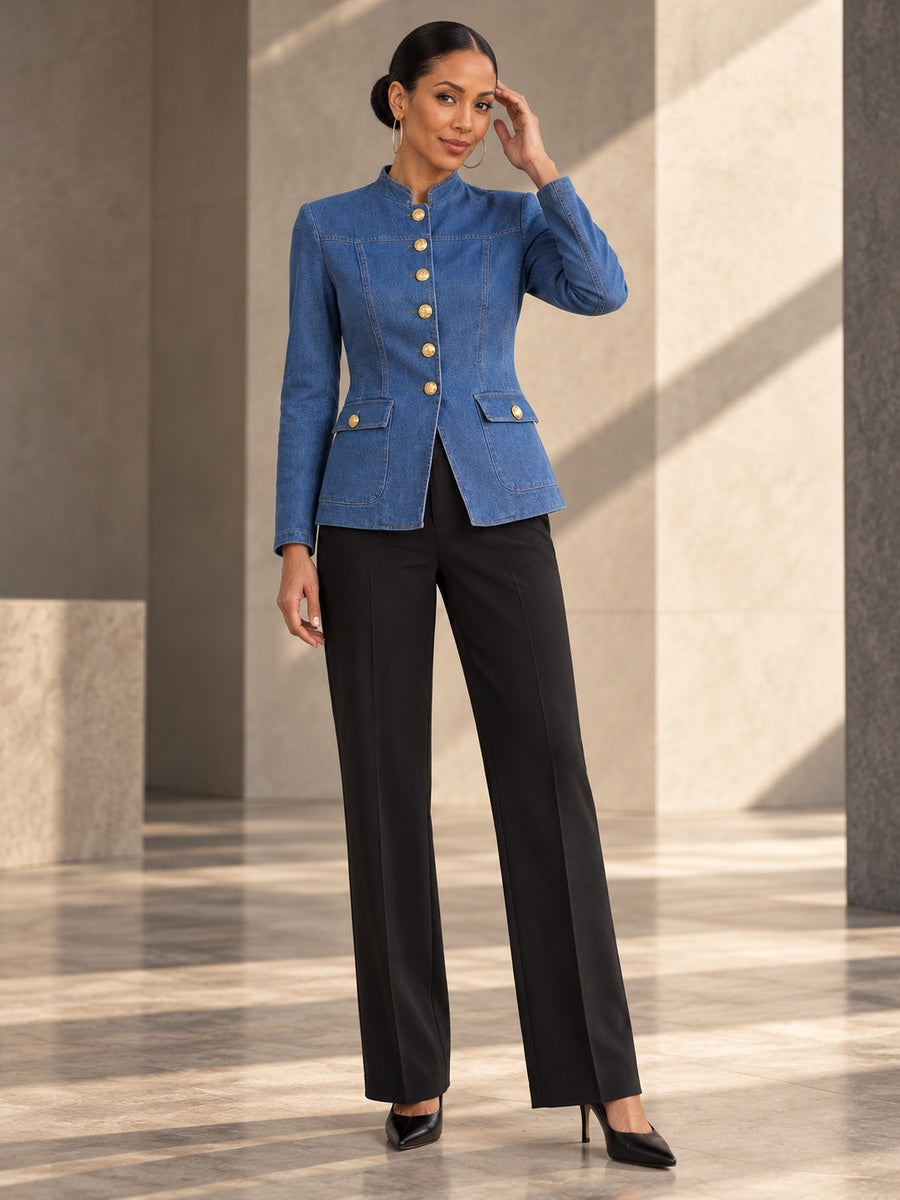 Long Sleeves Buttoned Pockets Solid Color Stand Collar Outerwear - 194229_CF_F2_v20261008