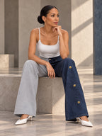 High Waisted Wide Leg Buttoned Contrast Color Elasticity Pockets Split-Joint Zipper Pants Trousers - 211497_OL_F2_v20261008