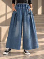 High Waisted Loose Elasticity Pleated Pockets Jean Pants Bottoms - 174442_LOWER_v20261008