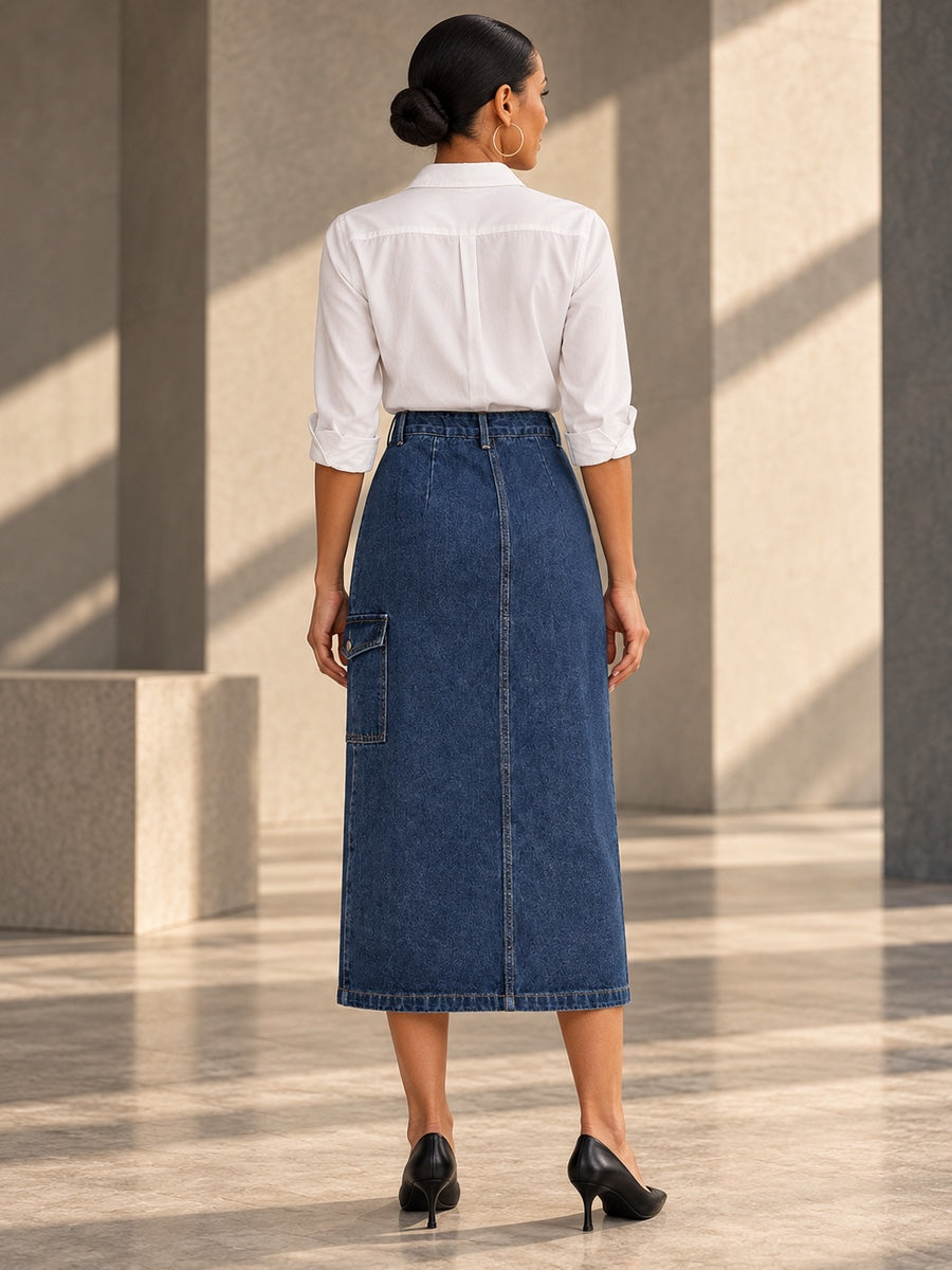 Loose Buttoned Pockets Split-front Long Skirts Skirts Bottoms - 140934_B1_v20261008