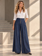 High Waisted Loose Buttoned Pleated Pockets Solid Color Jean Pants Bottoms - 182757_OL_F1_v20261008