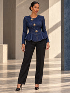 Long Sleeves Skinny Buttoned Ruffle Trim Split-Joint Round-neck Blouses&shirts Tops - 210433_OL_F1_v20261008