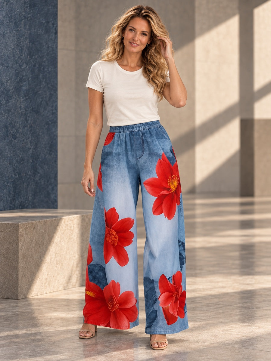 Loose Wide Leg Flower Print Jean Pants Bottoms Trousers - 179536_CF_F2_v20261008
