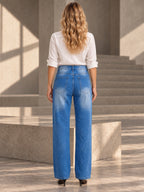 High Waisted Wide Leg Buttoned Hollow Pockets Split-Joint Jean Pants Bottoms - 207499_B1_v20261008