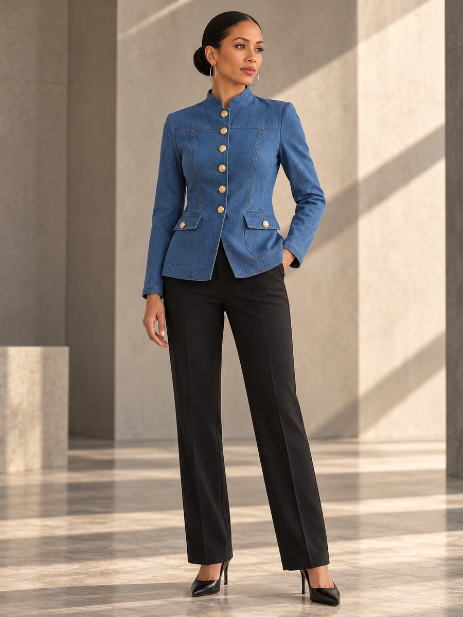 Long Sleeves Buttoned Pockets Solid Color Stand Collar Outerwear - 194229_OL_F1_v20261008