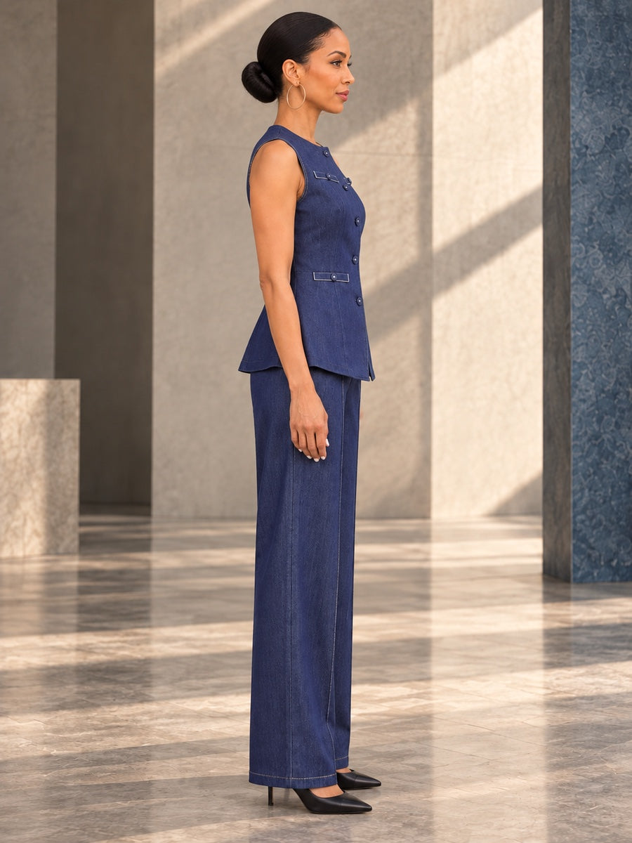 Loose Sleeveless Buttoned Pockets Solid Color Round-Neck Vest Top - 182666_S1_v20261008