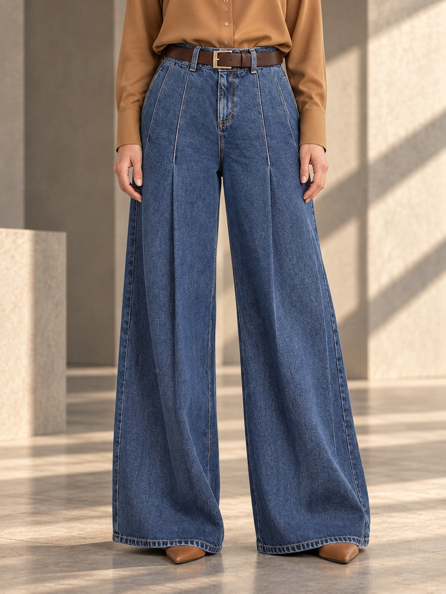 Elasticated Waist High Waisted Belted Pleated Pockets Solid Color Split-Joint Pants - 199013_LOWER_v20261008