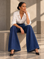 High Waisted Loose Elasticity Pockets Solid Color Zipper Jean Pants Bottoms - 193619_OL_F2_v20261008