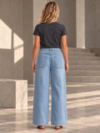 High Waisted Pockets Solid Color Jean Pants Bottoms Trousers - 209467_B1_v01