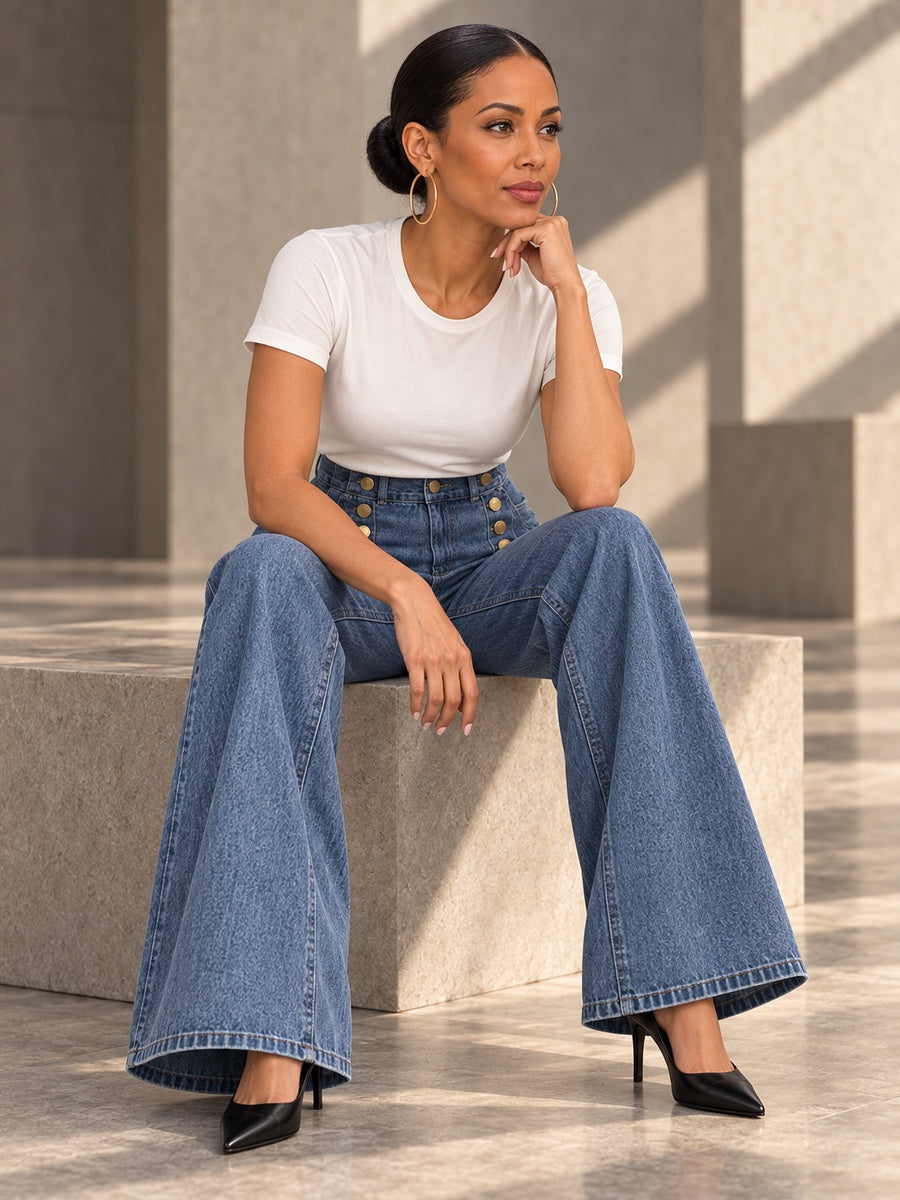 High Waisted Loose Buttoned Split-Joint Jean Pants Bottoms - 181060_OL_F2_v20261008