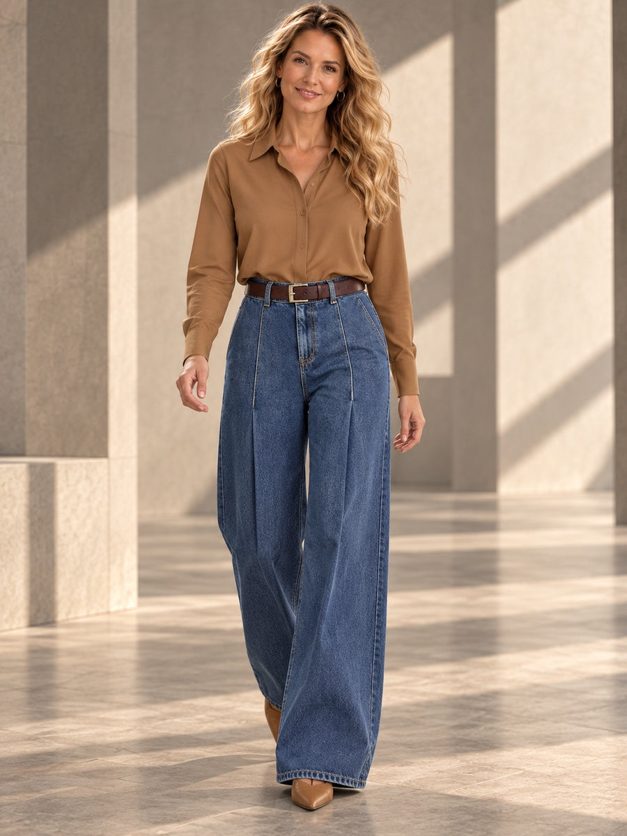 Elasticated Waist High Waisted Belted Pleated Pockets Solid Color Split-Joint Pants - 199013_CF_F1_v20261008