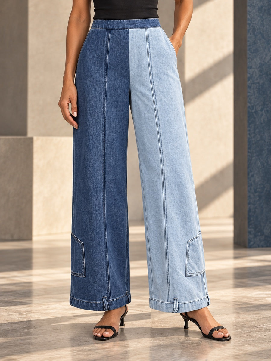 Loose Wide Leg Contrast Color Pockets Jean Pants Bottoms - 204819_LOWER_v20261008