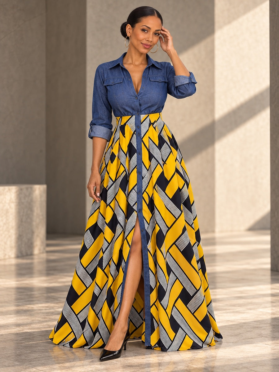 Long Sleeves Loose Buttoned Elasticity Printed Split-Joint Lapel Maxi Dresses - 127282_CF_F2_v20261008