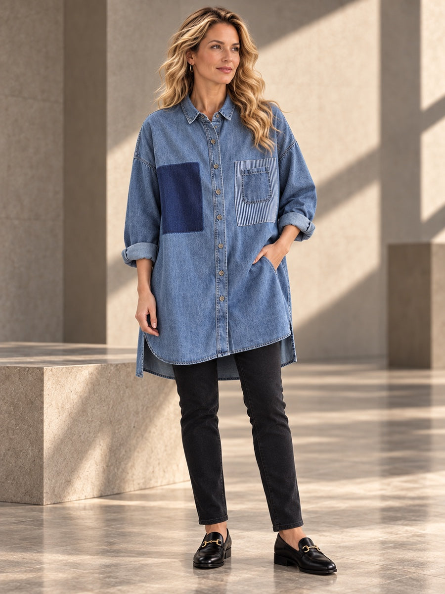 High-low Long Sleeves Asymmetric Buttoned Pockets Split-Joint Lapel Blouses&shirts Tops - 148015_OL_F1_v20261008