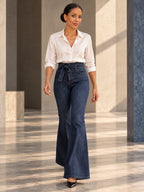 Flared Pants High Waisted Solid Color Tied Waist Jean Pants Bottoms - 154536_CF_F1_v20261008